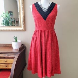 Modcloth Folter Sugar Skull Red Pin Up Sleeveless Fit Flare Dress Day of Dead S